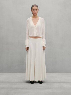 Massimo Dutti Womens Midi Skirt Flowy Viscose Medium Ivory Cream 9334/952 NWT